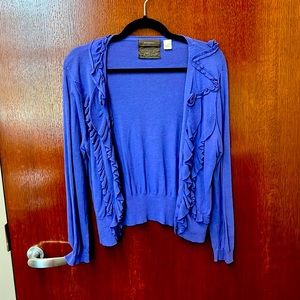 Anthropologie Blue Ruffled Cardigan